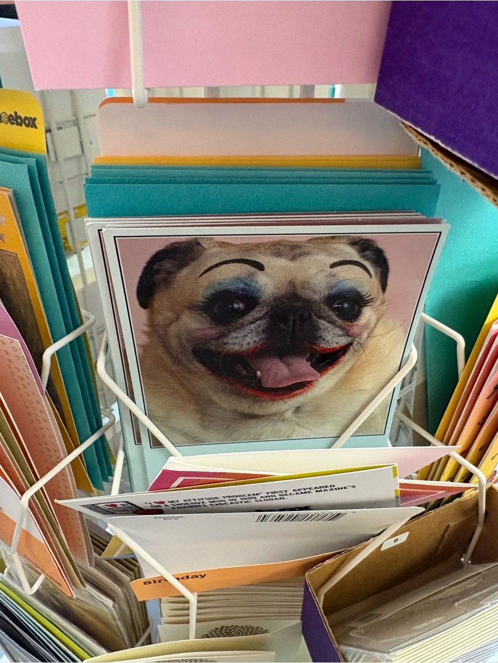 Greeting Card with Pug Face Art - Pink Accent